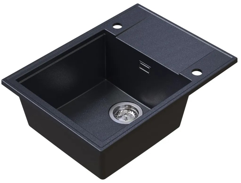 Sink Quality Sink55, kuchynský granitový drez 620x460x215 mm + chrómový sifón, čierna škvrnitá, SKQ-SINK.B.1KKO.X