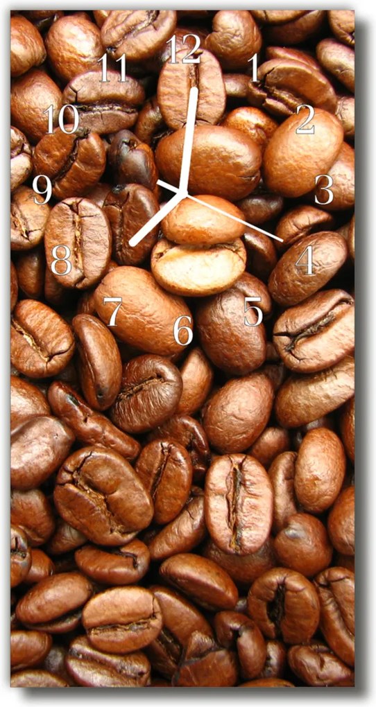 Sklenené hodiny vertikálne  Kuchynská zrná hnedé kávy