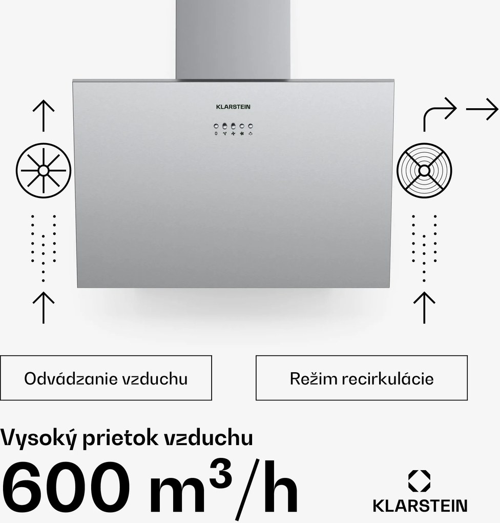 Klarstein Silver Lining 60, digestor, 60 cm, nástenný, 600 m³/h, A, nehrdzavejúca oceľ