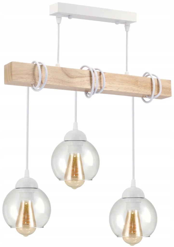 BERGE Závesné LED stropné svietidlo 3xE27 drevený trám - guľa - biela
