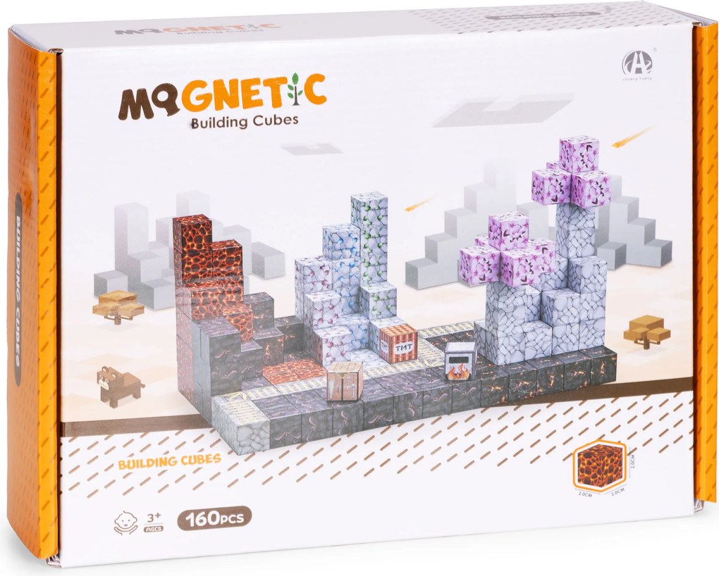 MULTISTORE Magnetické kocky 160 dielikov – konštrukčná stavebnica pre deti 3+ farebné