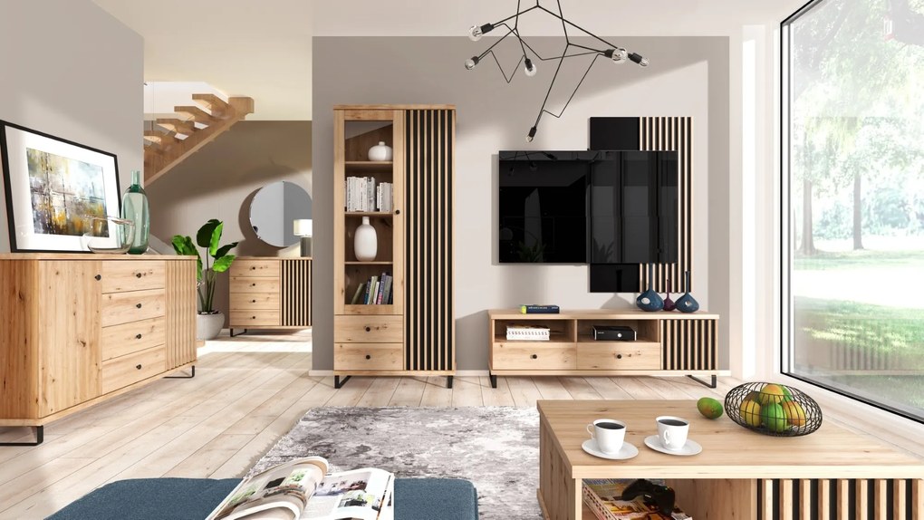 TV stolík Moderno C6 160 cm dub Artisan/čierny