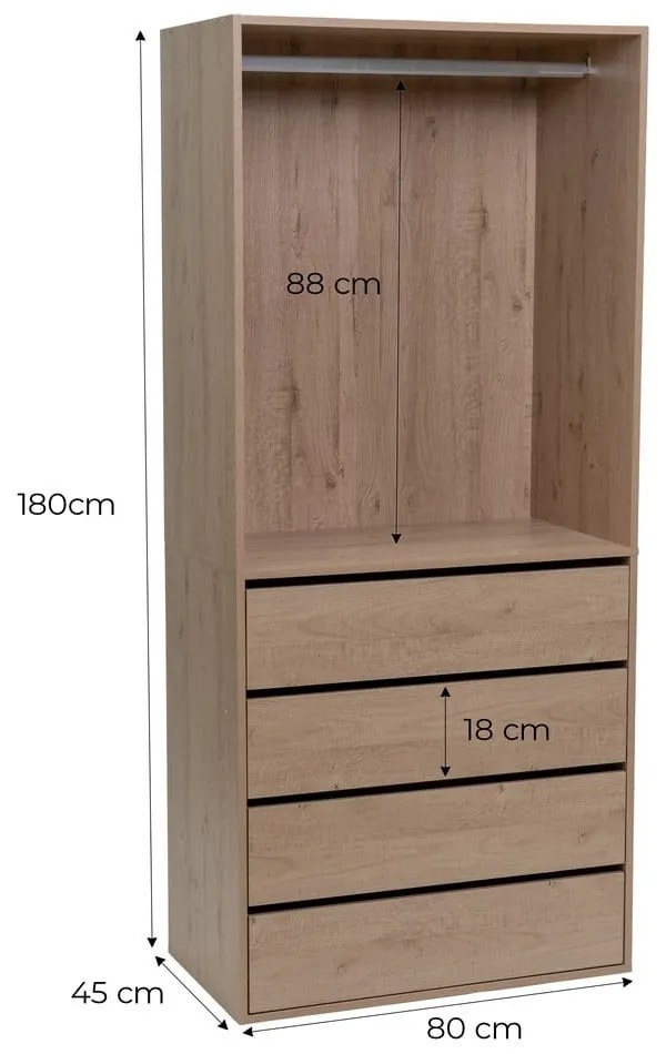 Otvorená modulárna skriňa v dekore duba v prírodnej farbe 80x180x45 cm Modular – Casa Selección