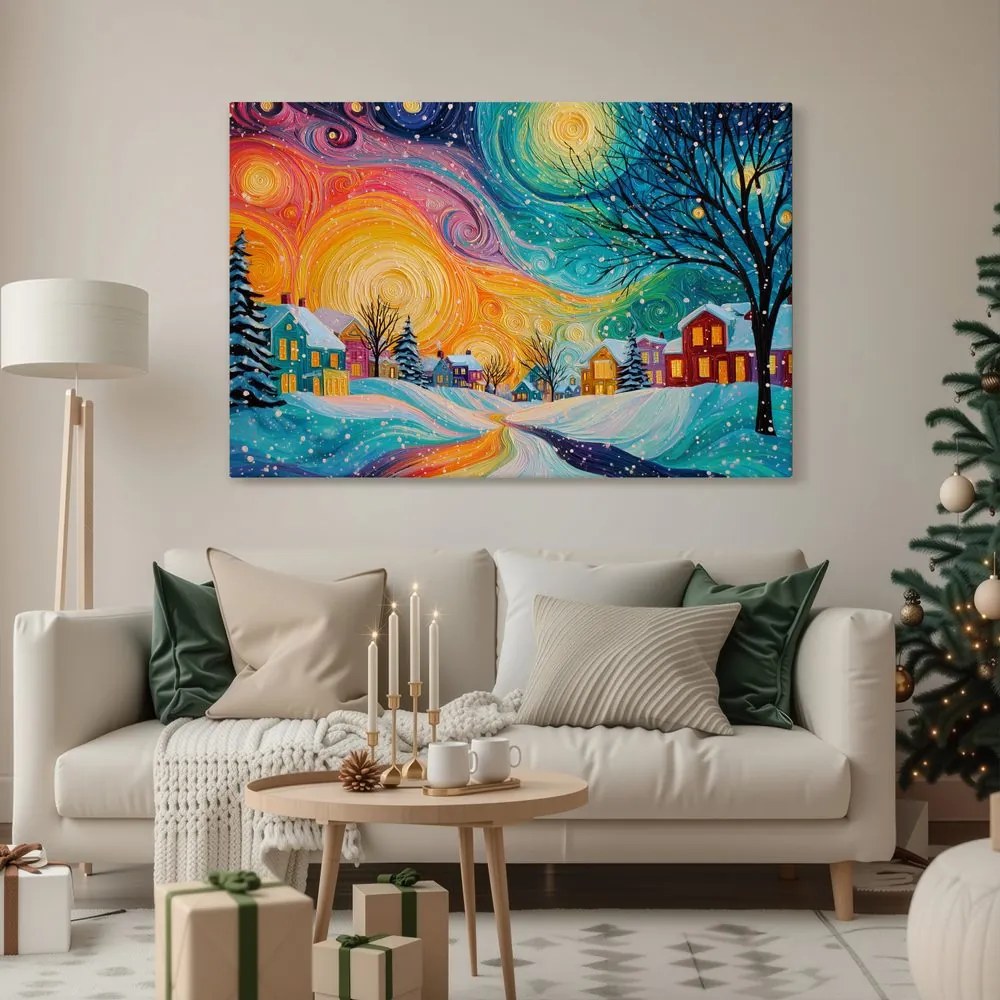 Vianočný obraz zimná rozprávka zasneženej dediny