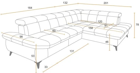 Rozkladacia rohová sedacia súprava L MARANO pravá oranžová