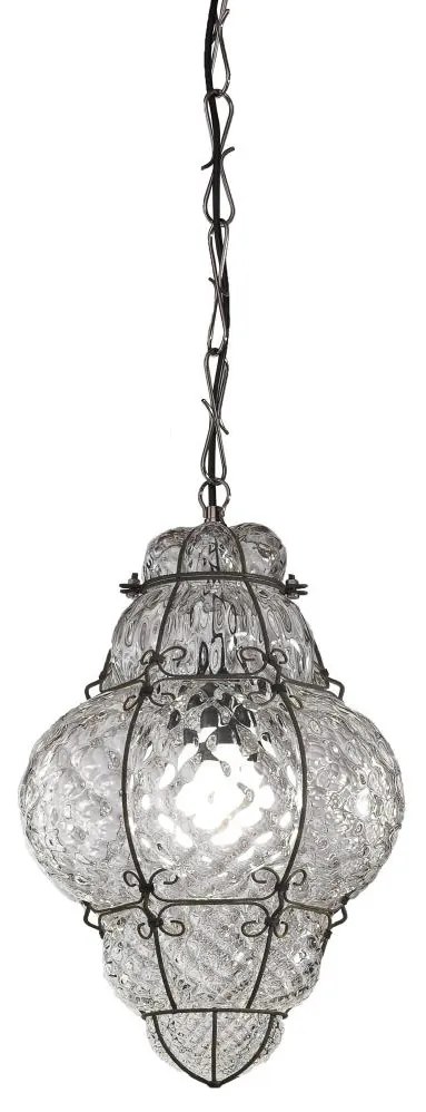 SIRU - Luster na reťazi CLASSIC 1xE27/60W/230V pr. 30 cm číra/čierna benátske sklo