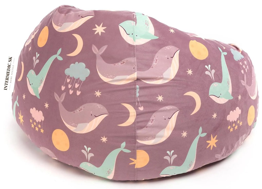 Sedací vak pre deti Sakwa M – motív veľryby, mesiac, hviezdy