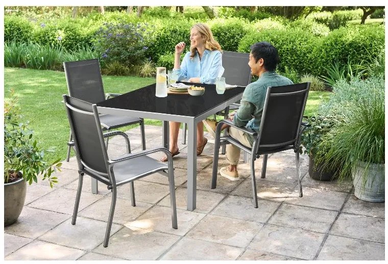 Livarno home Hliníkový záhradný stôl so sklenenou doskou Houston, sivý  (100371170)