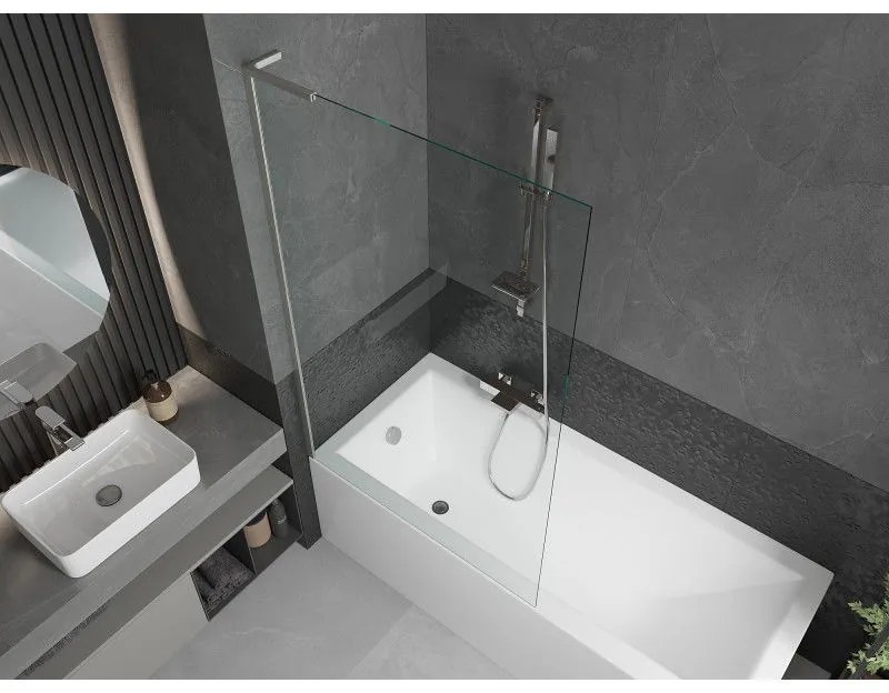 Mexen Next L, 1-krídlová vaňová zástena 100 x 150 cm, transparent, 6mm číre sklo, profil brúsená oceľ, 895-100-000-03-00-97