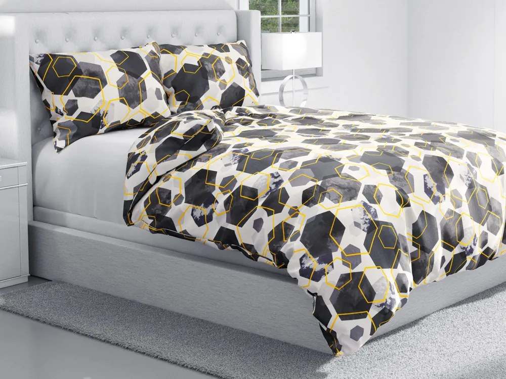 Biante Bavlnené posteľné obliečky Sandra SA-568 Sivo-modrofialové mramorové hexagóny na bielom Predĺžené 140x220 a 70x90 cm