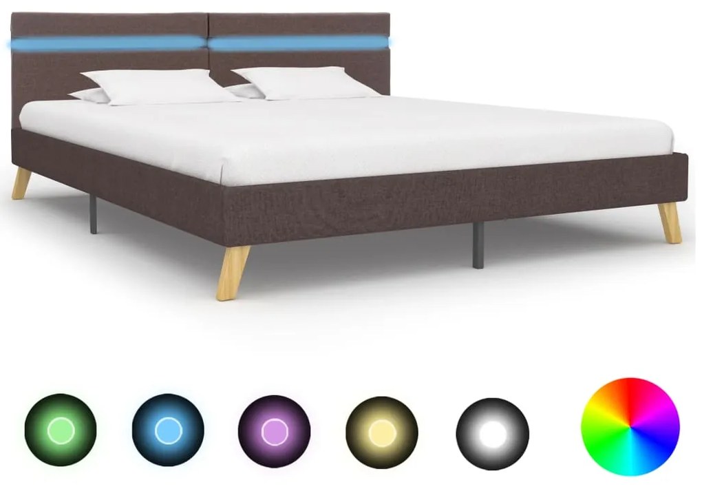 vidaXL Rám postele s LED svetlom sivohnedý 180x200 cm látkový