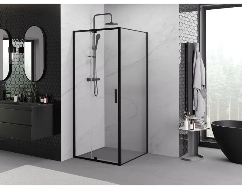 Mexen Exo, sprchovací kút s krídlovými dverami 90 x 90 cm, 6mm číre sklo, čierny profil, 819-090-090-70-00