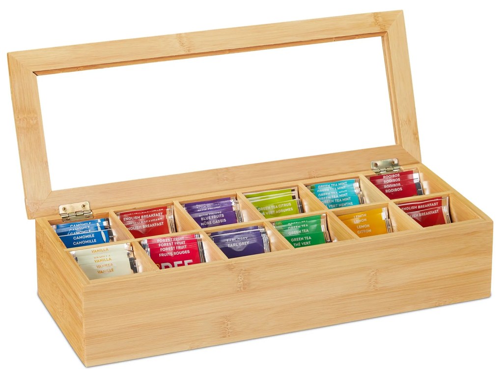 Bambusová čajová krabička s 12 priehradkami RD32113