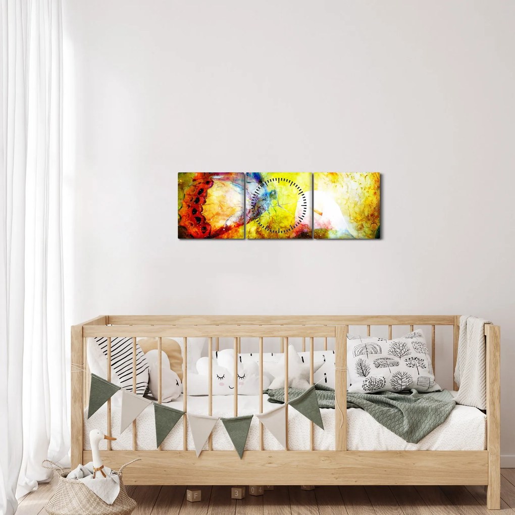 Obraz - Kozmický motýľ (s hodinami) (90x30 cm)