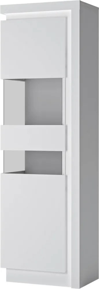 Vysoká vitrína Lyon, biela lesk, s osvetlením, ľavá
