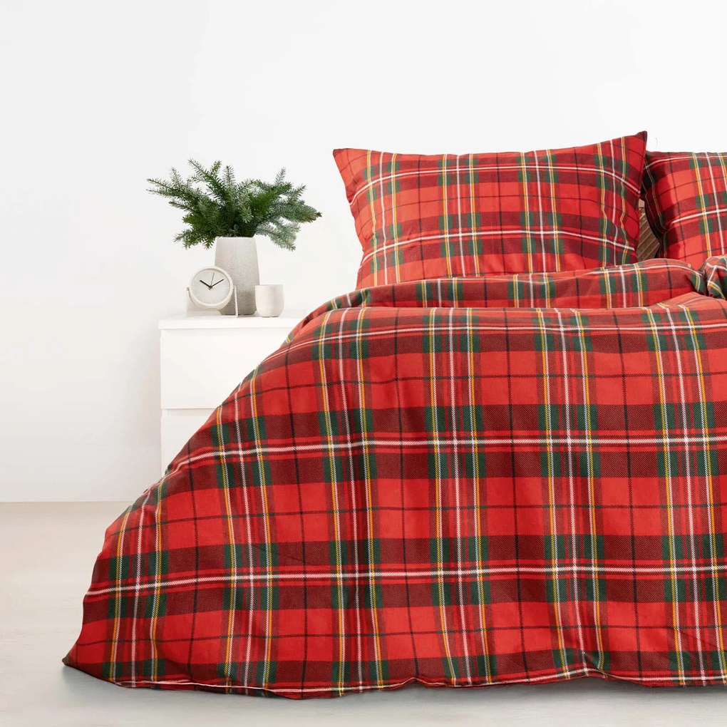 Goldea flanelové posteľné obliečky - červené káro 160 x 200 a 2ks 70 x 80 cm
