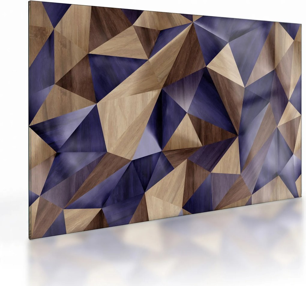 Sklenený obraz - 3D drevené trojuholníky (70x50 cm)