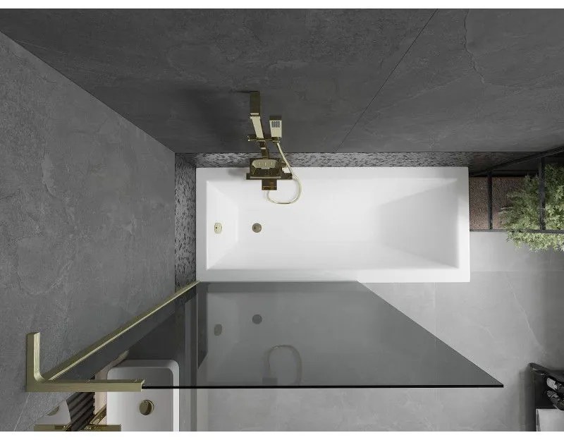 Mexen Next L, 1-krídlová vaňová zástena 100 x 150 cm, 6mm šedé sklo, zlatý matný profil, 895-100-000-03-40-55