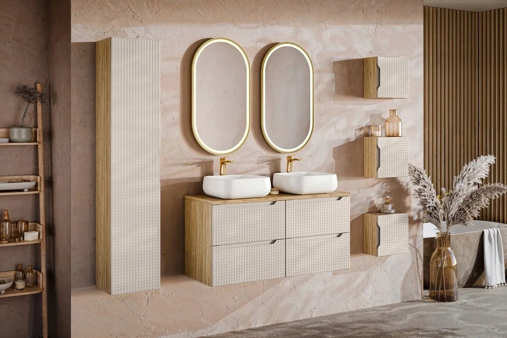 Závesná skrinka pod umývadlo Luxor Beige II s doskou 120 cm béžový/dub olejovaný