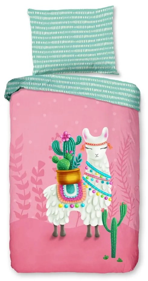 Ružové/tyrkysové bavlnené detské obliečky na jednolôžko 140x200 cm Lalama – Good Morning