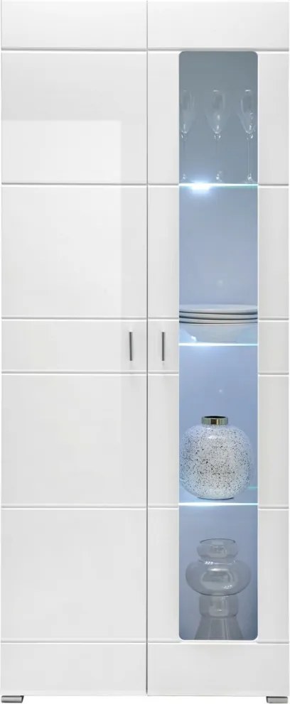 Vysoká vitrína Enrique, biely lesk