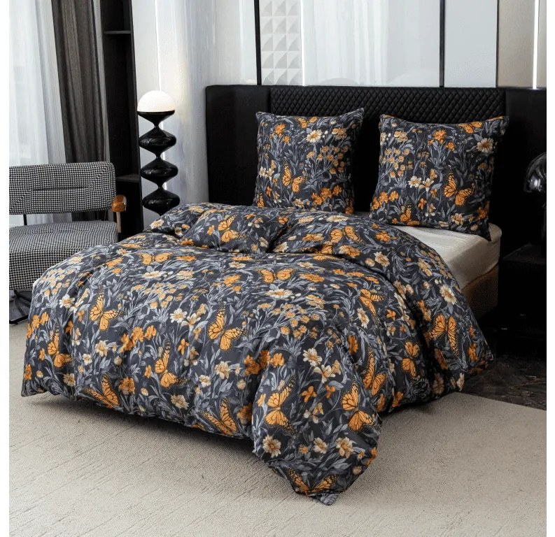Obliečky z mikrovlákna BUTTERFLY GARDEN modro sivé Rozmer obliečky: 2 ks 70 x 90 cm | 200 x 220 cm