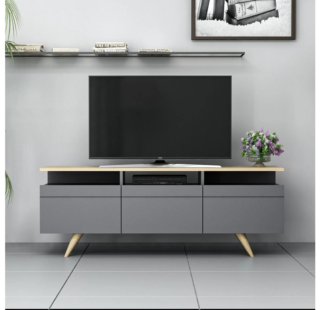 TV stolík/skrinka Vulema 2 (antracit + dub) . Akcia -24%. Vlastná spoľahlivá doprava až k Vám domov. 1095467