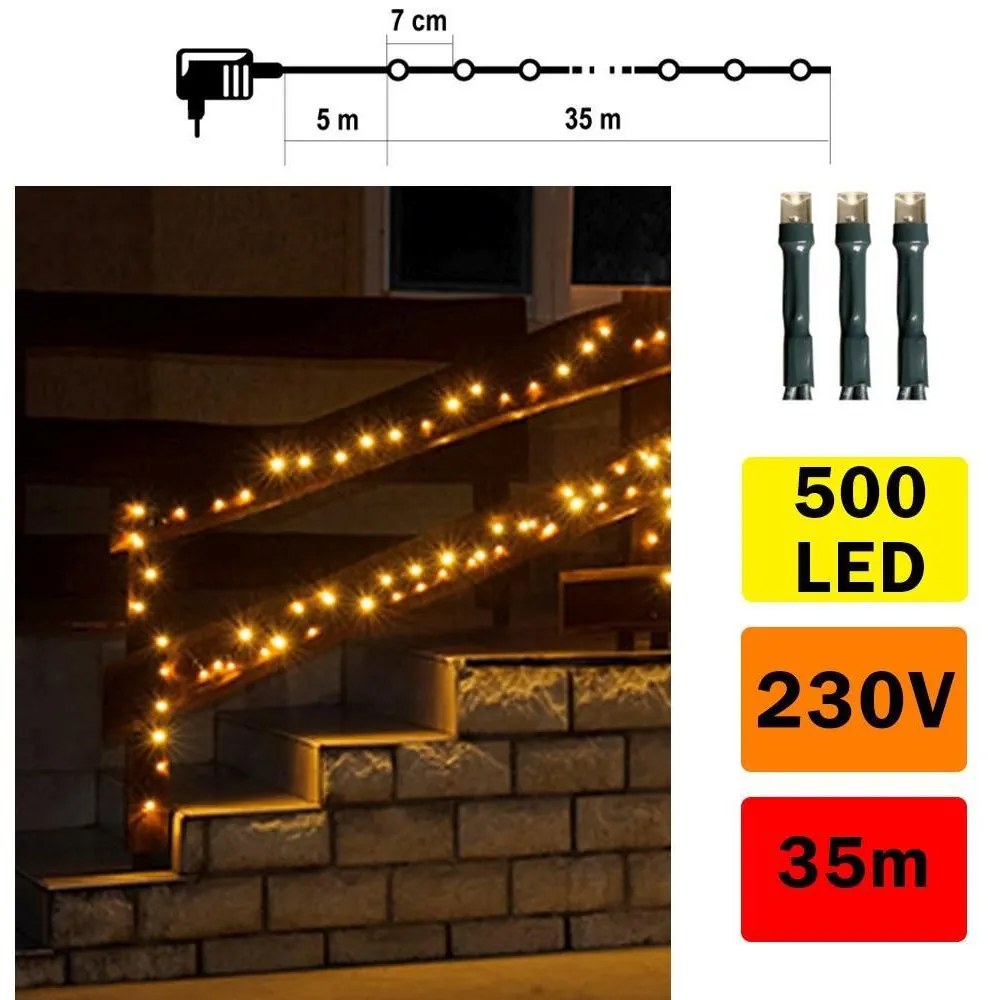 FK technics LED Vianočná vonkajšia reťaz 500xLED 35m IP44 teplá biela FK0043