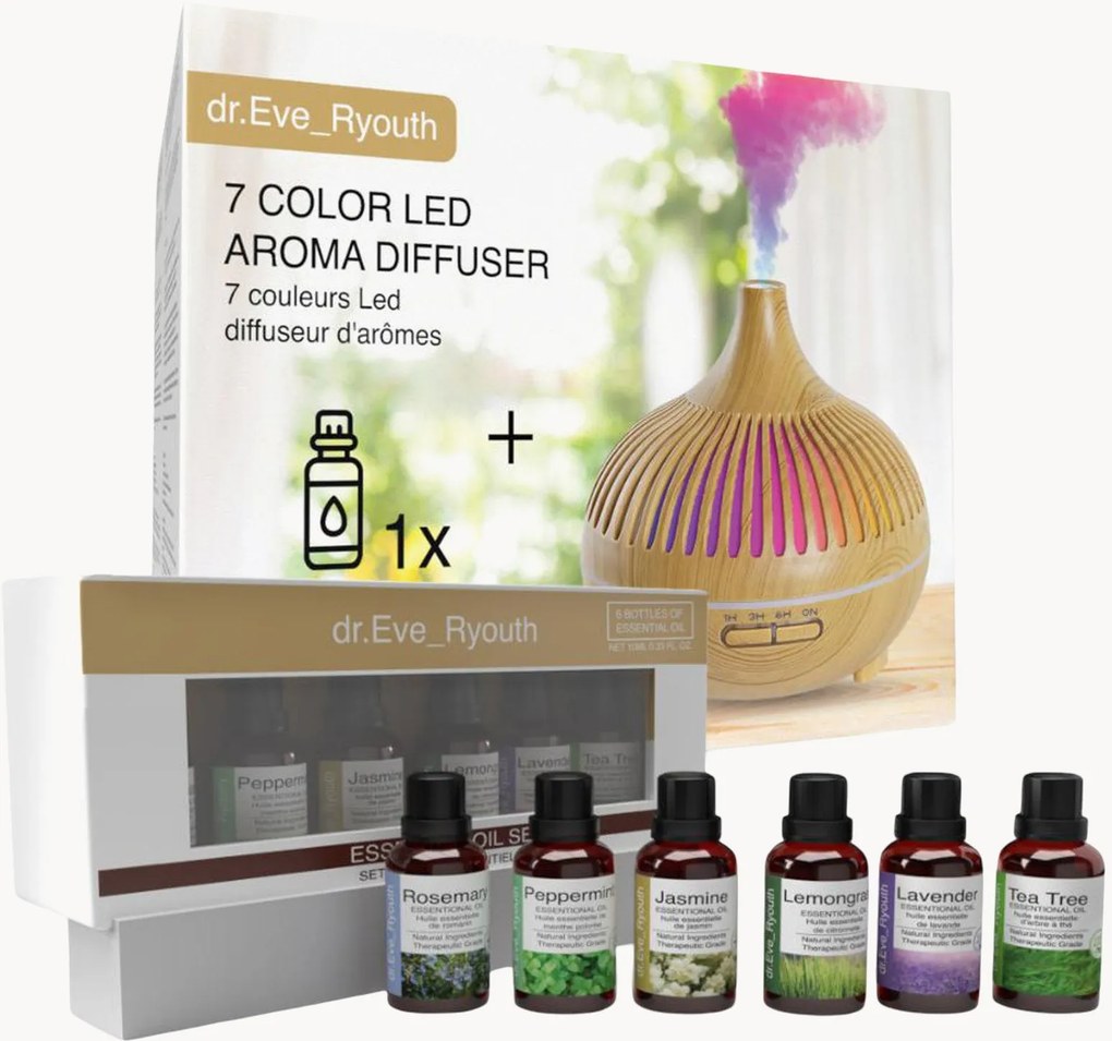 Súprava LED difúzora's esenciálnymi olejmi Tranquil Experience, 8 ks