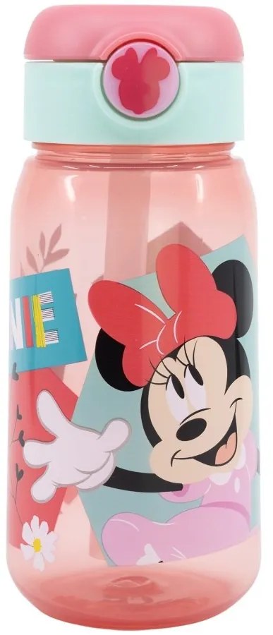 Plastová fľaša na pitie so slamkou a viečkom Minnie Mouse - 510 ml