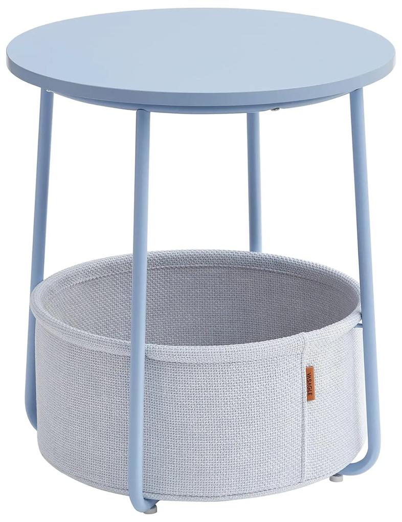 Malý príručný stolík, okrúhly stolík s látkovým košíkom, modrý