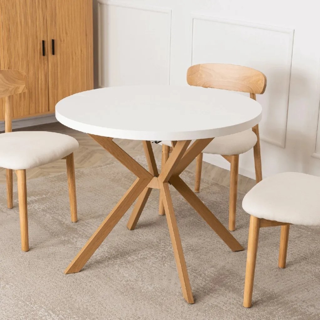 PROXIMA.store - Okrúhly rozkladací stôl LUGO FARBA: biela, FARBA NÔH: dub