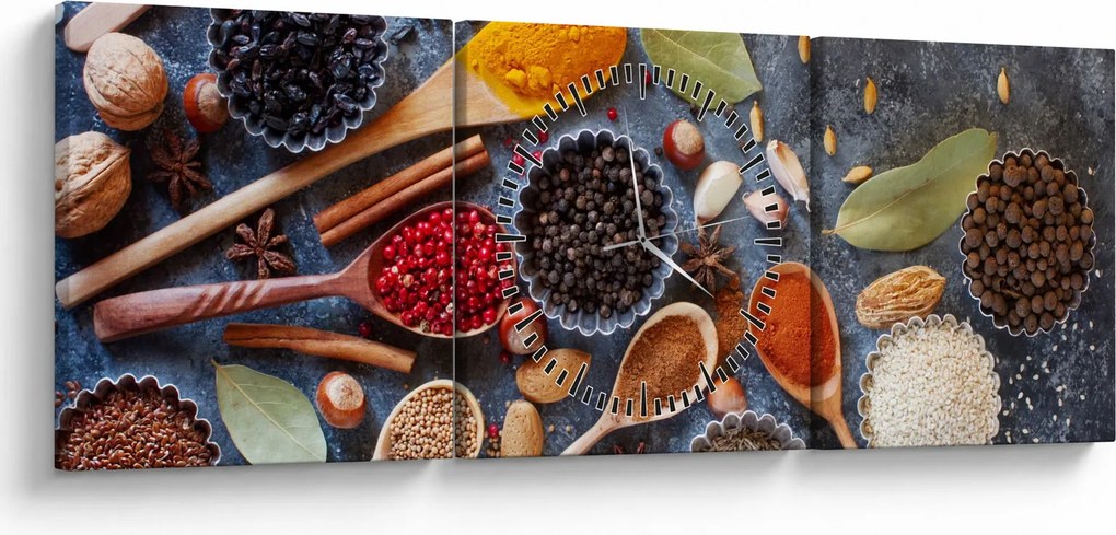 Obraz - Korenie (s hodinami) (90x30 cm)