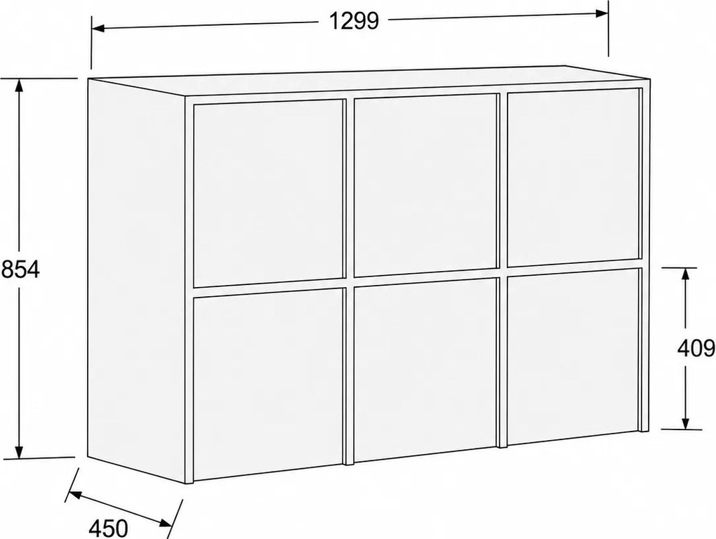Nadstavba pre skrine FRAME, 6x dvere, 1299 x 450 x 854 mm, mechanický kódový zámok, sivá