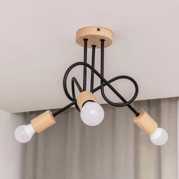 Prisadený luster OXFORD 3xE27/15W/230V borovica/čierna