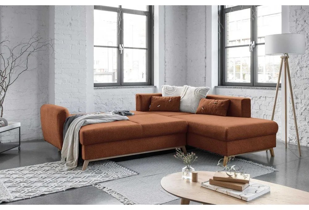 Tehlovooranžová rozkladacia rohová pohovka Miuform Scandic Lagom L, pravý roh