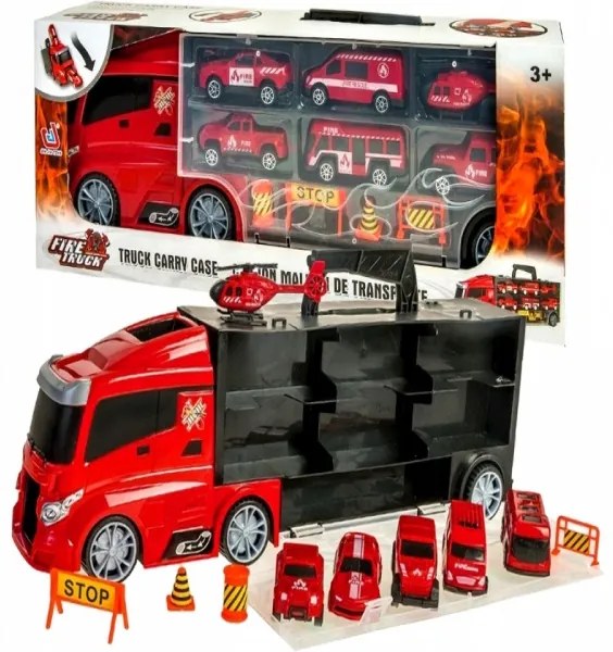 Nákladné hasičské auto s vozidlami kamión