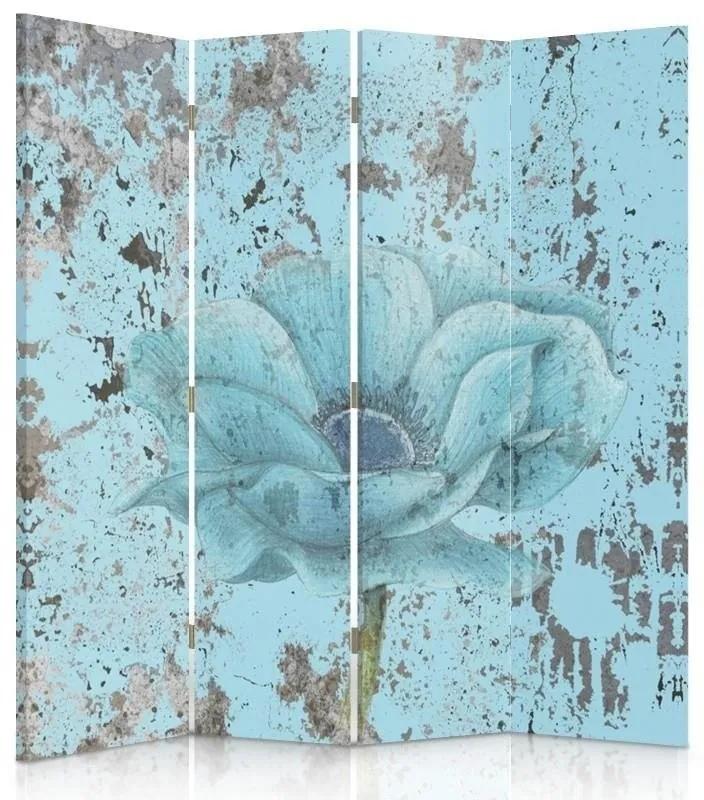Ozdobný paraván Tyrkysový retro květ - 145x170 cm, štvordielny, klasický paraván