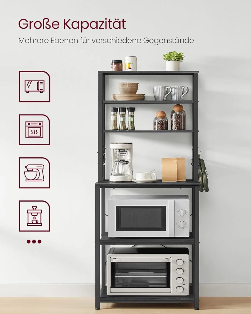 Kuchynský stojan, stojací polica, mikrovlnkový stojan, šedá–čierna, 40×60×167 cm