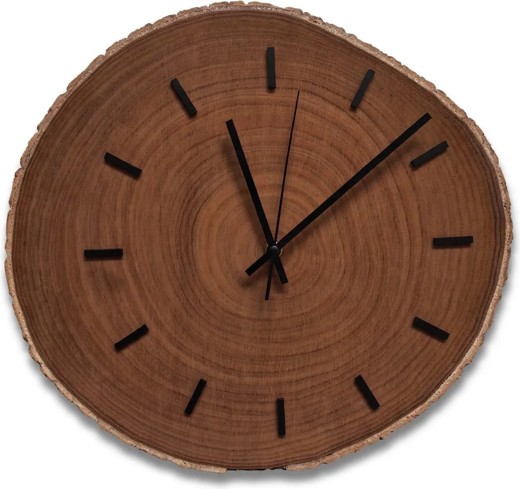 Drevené nástenné hodiny z plátu dreva s kôrou a letokruhmi | KORRO: Amber - 3072 26-29 cm 4814-115583 KOR007-29-AMBER