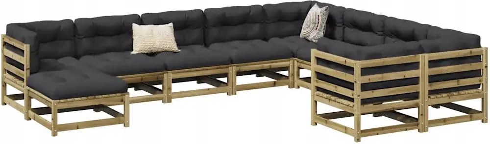 vidaXL 10-dielna záhradná súprava s vankúšmi impregnovaná borovica