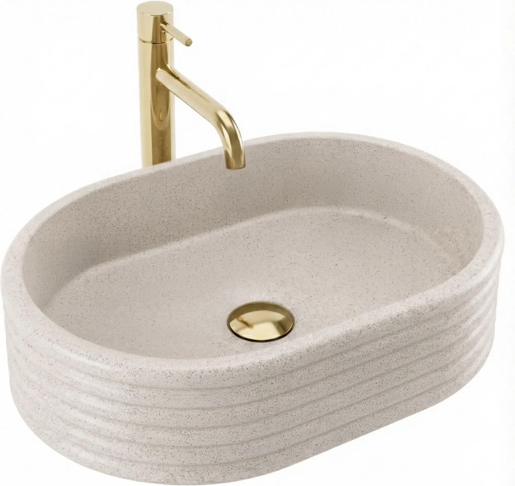 Umývadlo na dosku z kompozitného kameňa REA NICOLETTA BEIGE 50x36 cm, béžová