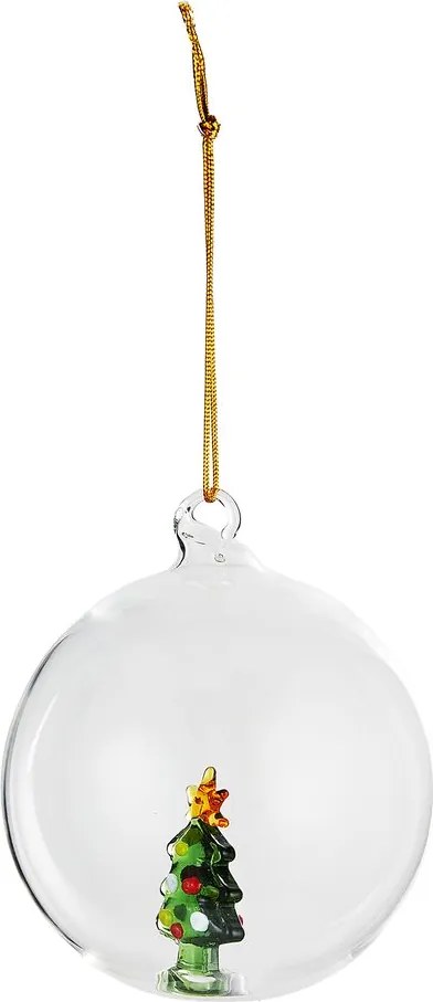 HANG ON Sklenená guľa stromček 9 cm - číra