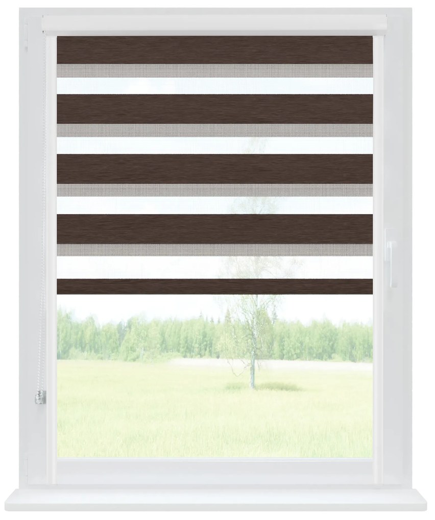 Dekodum Roleta deň a noc v bielej kazete premium, farba látky Wenge Šířka (cm): 65, Dĺžka (cm): 150, Strana mechanizmu: Práva