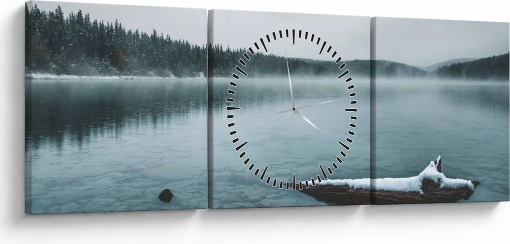 Obraz - ľadové severské jazero (s hodinami) (90x30 cm)