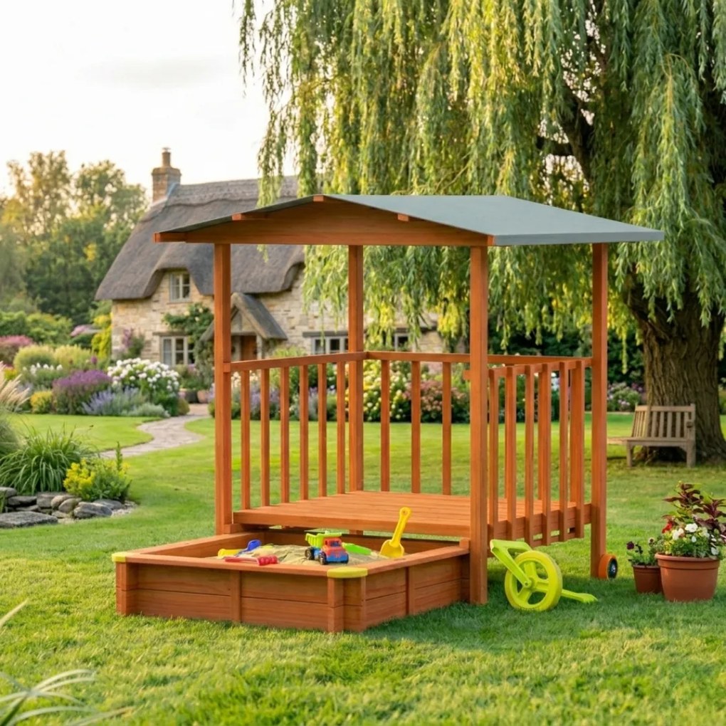 Pieskovisko s verandou SUNNY, 130x130x143cm, hnedá/šedá Jurhan