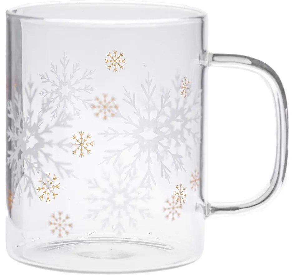 Sklenený hrnček s vianočným motívom 410 ml Frosty Flakes – Dakls
