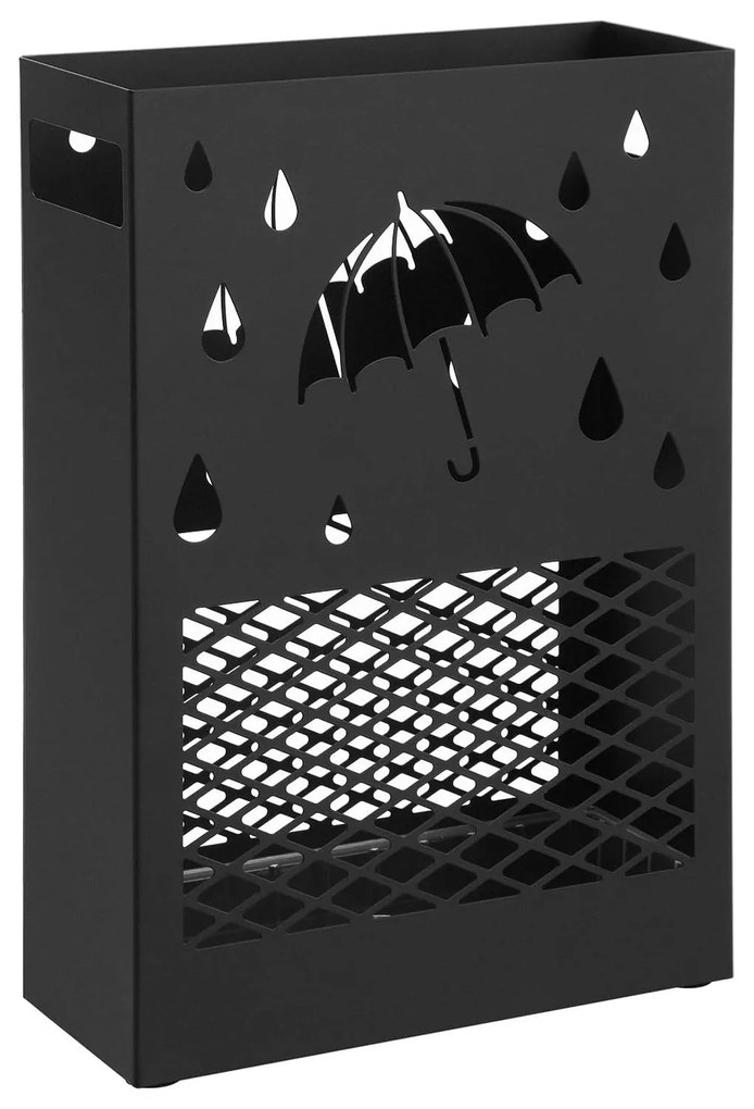 Kovový stojan na dáždniky, so 4 háčikmi, čierny