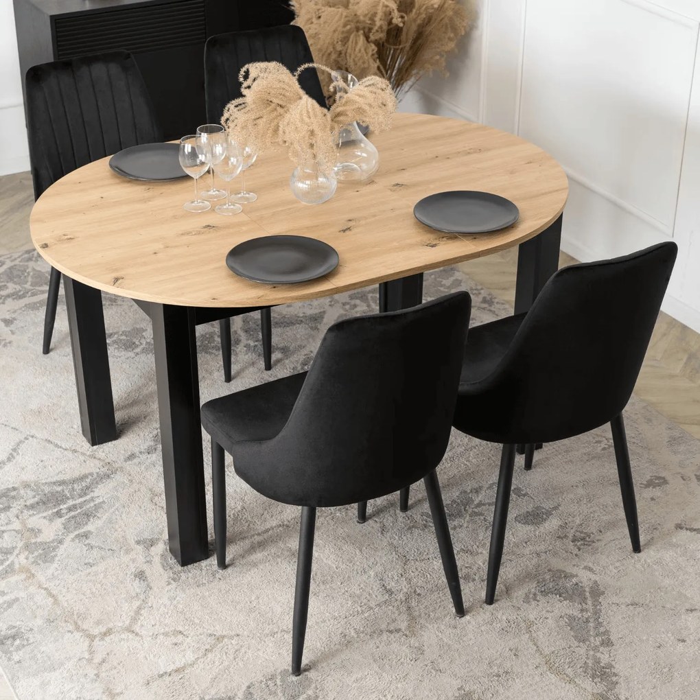 Vintino Jedálenská zostava stôl AMFORA 102-142cm dub artisan čierny + 4 stoličky RODIGO čierne