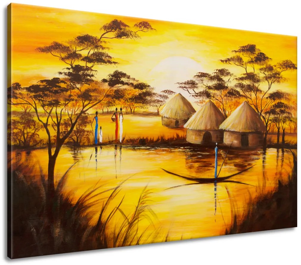 Gario Ručne maľovaný obraz Africká dedina Rozmery: 120 x 80 cm